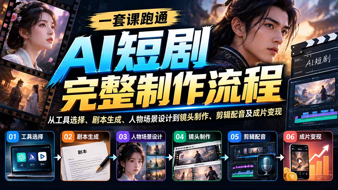 (20742期)一套课跑通AI短剧完整制作流程:从工具选择、剧本生成、人物场景设计到镜头制作、剪辑配音及成片变现网创库-网创项目资源站-副业项目-创业项目-搞钱项目网创吧