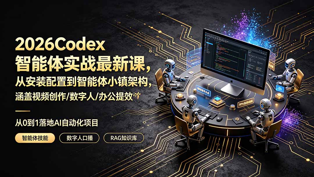(19237期)2026Codex智能体实战最新课,从安装配置到智能体小镇架构,涵盖视频创作/数字人/办公提效全技能网创库-网创项目资源站-副业项目-创业项目-搞钱项目网创吧