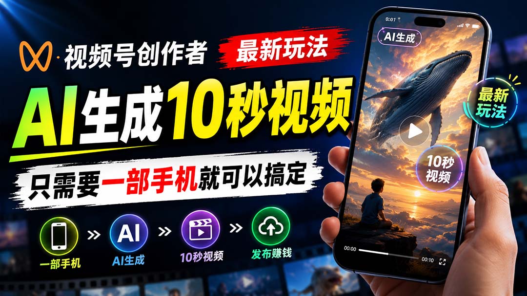 （20136期）视频号创作者最新玩法，AI生成10秒视频，只需要一部手机就可以搞定网创吧-网创项目资源站-副业项目-创业项目-搞钱项目网创吧