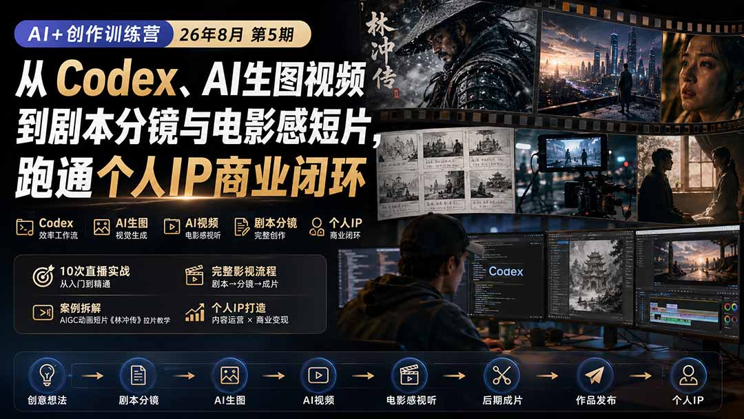 (20449期)AI+创作训练营26年第5期-更新:从Codex、AI生图视频到剧本分镜与电影感短片,跑通个人IP商业闭环网创吧-网创项目资源站-副业项目-创业项目-搞钱项目网创吧