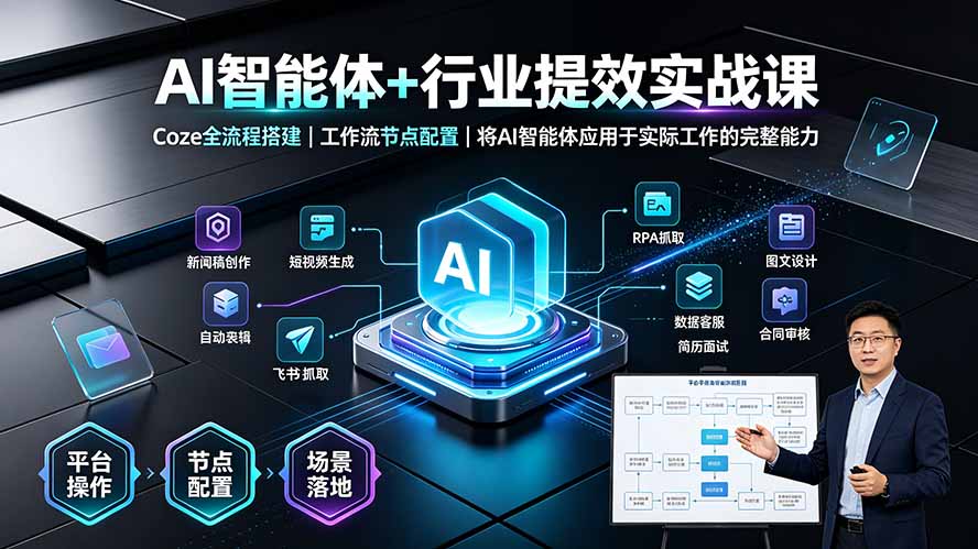 (19281期)AI智能体+行业提效实战课·Coze全流程搭建|工作流节点配置|将AI智能体应用于实际工作的完整能力