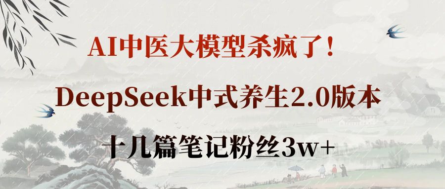 AI中医大模型杀疯了！DeepSeek中式养生2.0版本，十几篇笔记粉丝3w+网创库-网创项目资源站-副业项目-创业项目-搞钱项目网创吧