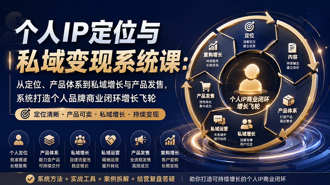（20143期）个人IP定位与私域变现系统课：从定位、产品体系到私域增长与产品发售，系统打造个人品牌商业闭环增长飞轮网创吧-网创项目资源站-副业项目-创业项目-搞钱项目网创吧