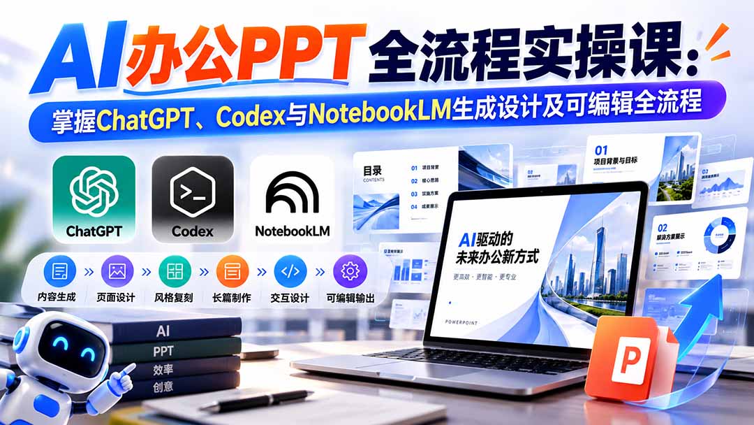 （20660期）【无水印】AI办公PPT全流程实操课： 掌握ChatGPT、Codex与NotebookLM生成设计及可编辑全流程网创吧-网创项目资源站-副业项目-创业项目-搞钱项目网创吧