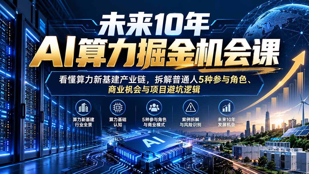 (20825期)未来10年AI算力掘金机会课:看懂算力新基建产业链,拆解普通人5种参与角色、商业机会与项目避坑逻辑网创库-网创项目资源站-副业项目-创业项目-搞钱项目网创吧