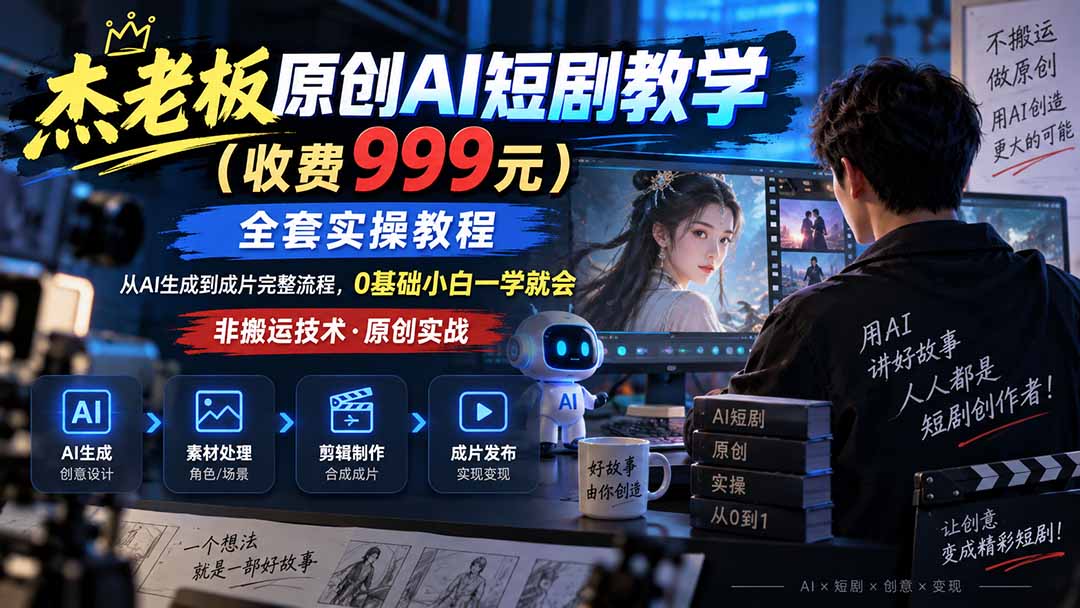 （20254期）杰老板原创AI短剧教学（收费999元），全套实操教程，0基础小白一学就会，非搬运技术网创吧-网创项目资源站-副业项目-创业项目-搞钱项目网创吧