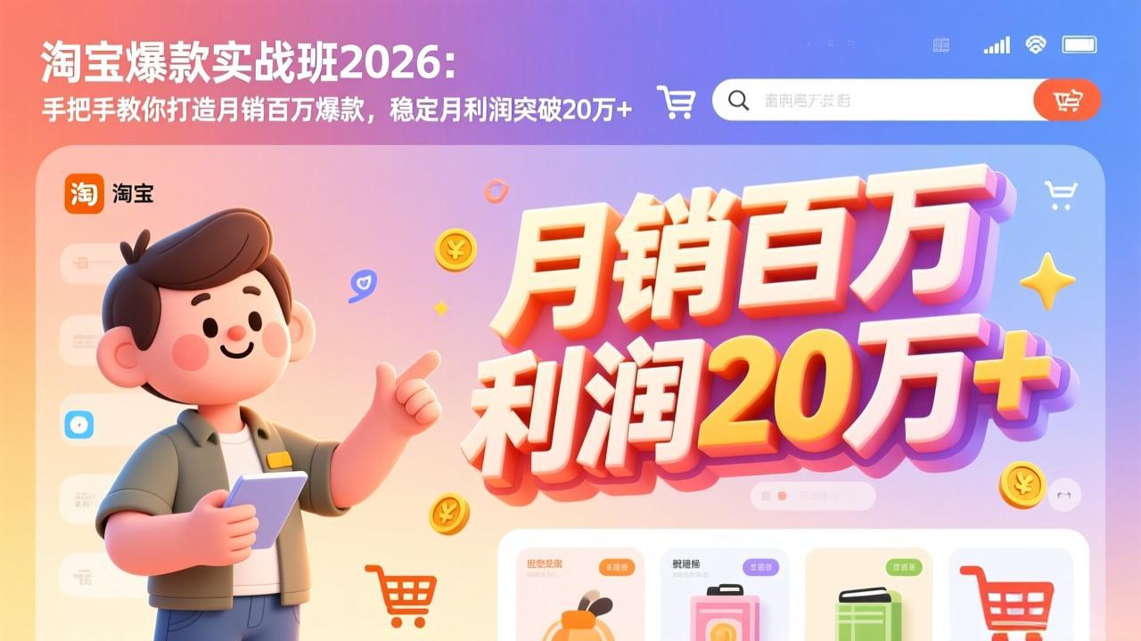 (17551期)淘宝爆款实战班-2026年3月更新:手把手教你打造月销百万爆款,稳定月利润突破20万+
