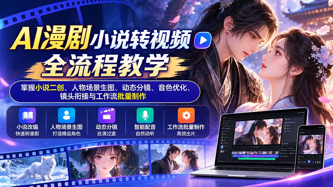 (20880期)AI漫剧小说转视频全流程教学:掌握小说二创、人物场景生图、动态分镜、音色优化、镜头衔接与工作流批量制作-网创项目资源站-副业项目_创业项目_搞钱项目_网创项目资源平台
