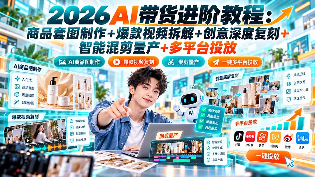 （20857期）2026AI带货进阶教程：商品套图制作+爆款视频拆解+创意深度复刻+智能混剪量产+多平台投放-网创吧