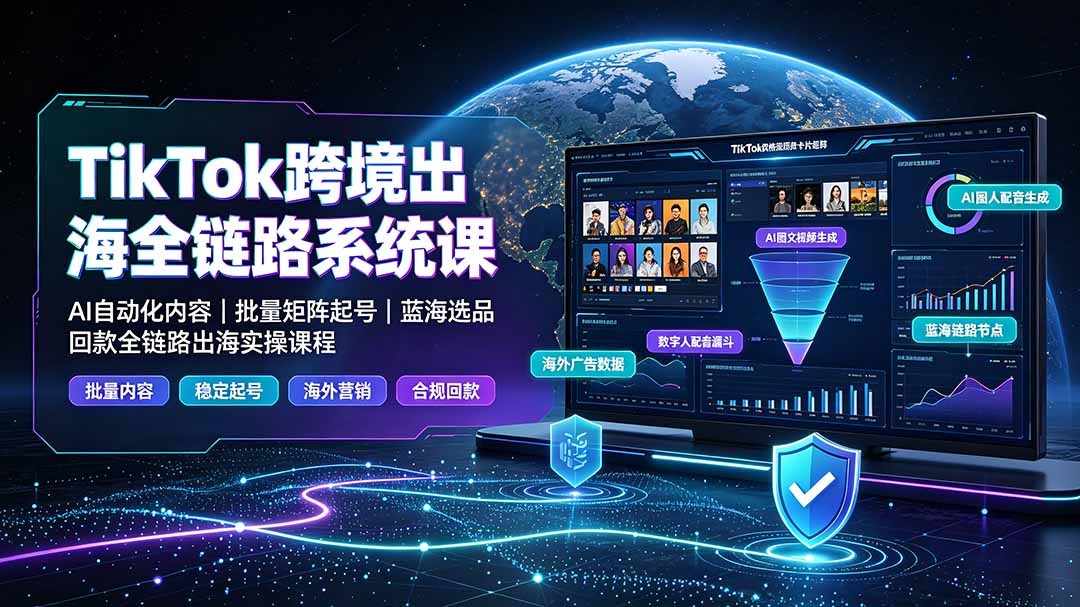 (19425期)TikTok跨境出海全链路系统课-2026年7月:AI自动化内容|批量矩阵起号|蓝海选品回款全链路出海实操课程