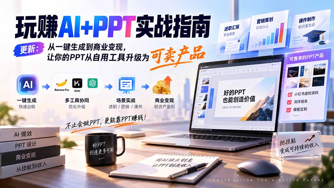（20247期）玩赚AI+PPT实战指南-更新5月13：从一键生成到商业变现，让你的PPT从自用工具升级为可卖产品网创吧-网创项目资源站-副业项目-创业项目-搞钱项目网创吧