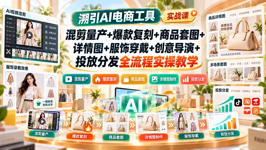 (20724期)溯引AI电商工具实战课:混剪量产+爆款复刻+商品套图+详情图+服饰穿戴+创意导演+投放分发全流程实操教学网创库-网创项目资源站-副业项目-创业项目-搞钱项目网创吧