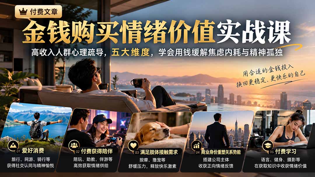 (20941期)付费文章:金钱购买情绪价值实战课|高收入人群心理疏导,五大维度,学会用钱缓解焦虑内耗与精神孤独-网创项目资源站-副业项目_创业项目_搞钱项目_网创项目资源平台