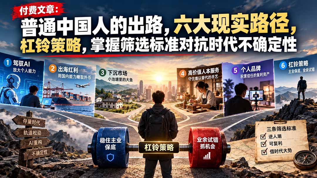 （21058期）付费文章：普通中国人的出路，六大现实路径，杠铃策略，掌握筛选标准对抗时代不确定性-网创项目资源站-副业项目_创业项目_搞钱项目_网创项目资源平台