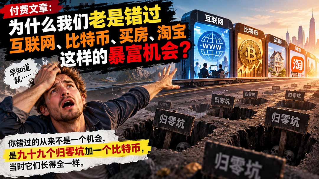（20834期）付费文章：为什么我们老是错过互联网、比特币、买 房、淘宝这样的暴富机会？网创库-网创项目资源站-副业项目-创业项目-搞钱项目网创吧