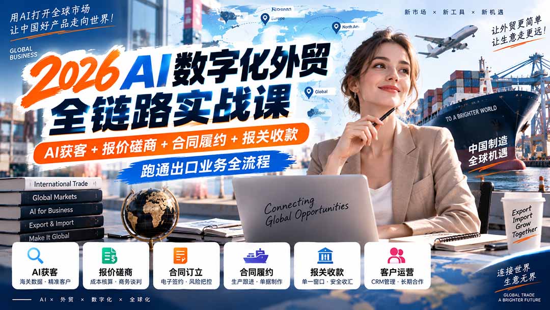 (20569期)2026AI数字化外贸全链路实战课:AI获客+报价磋商+合同履约+报关收款,跑通出口业务全流程网创吧-网创项目资源站-副业项目-创业项目-搞钱项目网创吧