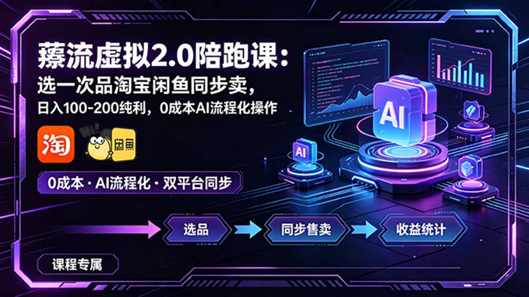 （18942期）薅流虚拟2.0陪跑课：选一次品淘宝闲鱼同步卖，日入100-200纯利，0成本AI流程化操作网创吧-网创项目资源站-副业项目-创业项目-搞钱项目网创吧