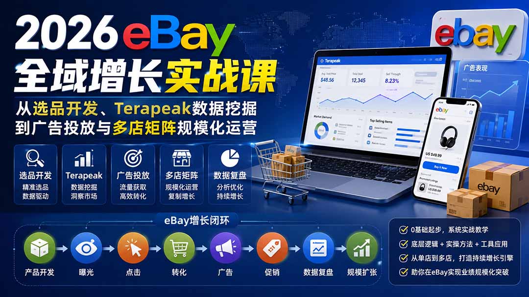 （20023期）2026-Vincent eBay全域增长实战课-无水印：从选品开发、Terapeak数据挖掘到广告投放与多店矩阵规模化运营网创吧-网创项目资源站-副业项目-创业项目-搞钱项目网创吧