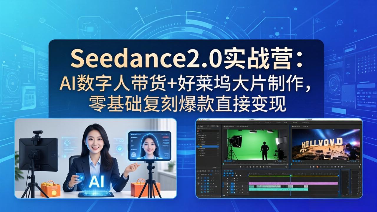 (18238期)Seedance2.0实战营:AI数字人带货+好莱坞大片制作,零基础复刻爆款直接变现