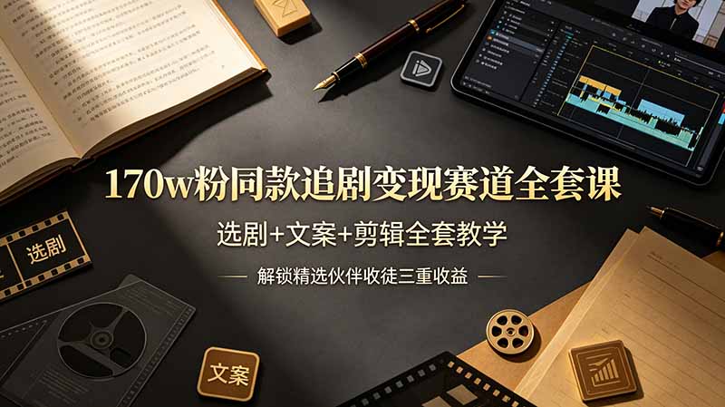 (19168期)170w粉博主同款追剧变现赛道全套课-更新,选剧+文案+剪辑全套教学,解锁精选伙伴收徒三重收益