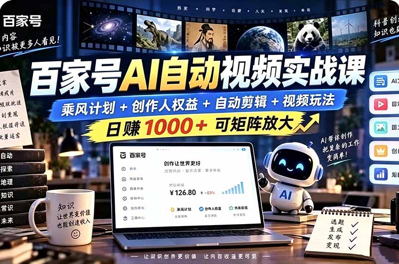 （21204期）百家号自动矩阵玩法，长期可以做的项目，日入1k+，真正的睡后收入-网创项目资源站-副业项目_创业项目_搞钱项目_网创项目资源平台