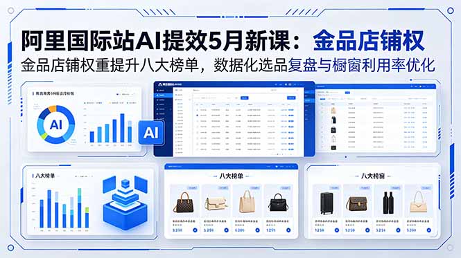 (18556期)阿里国际站AI提效5月新课:金品店铺权重提升八大榜单,数据化选品复盘与橱窗利用率优化