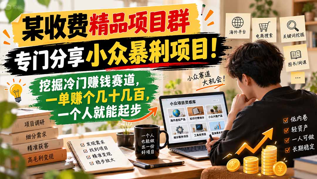 （21185期）某收费精品项目群，专门分享小众暴俐项目！挖掘冷门赚钱赛道，一单赚个几十几百，一个人就能起步-网创项目资源站-副业项目_创业项目_搞钱项目_网创项目资源平台