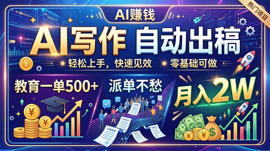 (19614期)AI写作自动出稿,教育一单500+,派单不愁,月入2W网创吧-网创项目资源站-副业项目-创业项目-搞钱项目网创吧