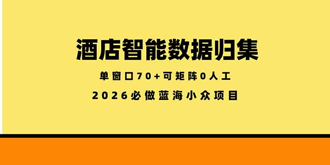 （18500期）酒店智能数据归集，小众蓝海已经稳定半年之久，单窗口70+零成本矩阵开干网创库-网创项目资源站-副业项目-创业项目-搞钱项目网创吧