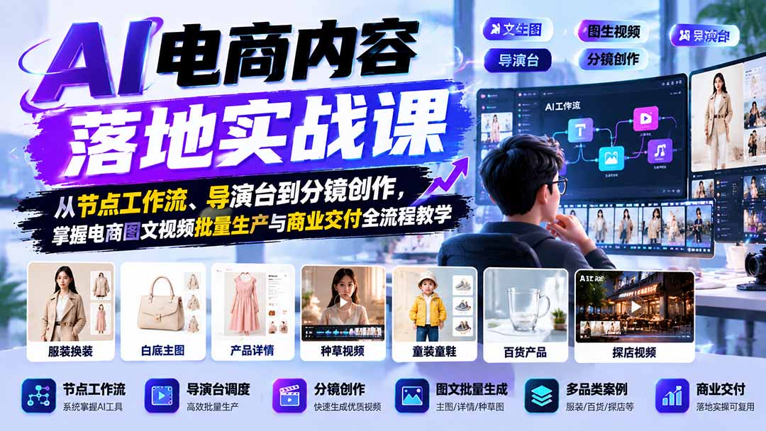 （21136期）AI电商内容落地实战课：从节点工作流、导演台到分镜创作，掌握电商图文视频批量生产与商业交付全流程教学-网创项目资源站-副业项目_创业项目_搞钱项目_网创项目资源平台