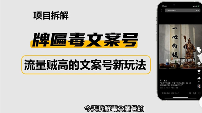 （4676期）2023抖音快手毒文案新玩法，牌匾文案号，起号快易变现网创吧-网创项目资源站-副业项目-创业项目-搞钱项目网创吧