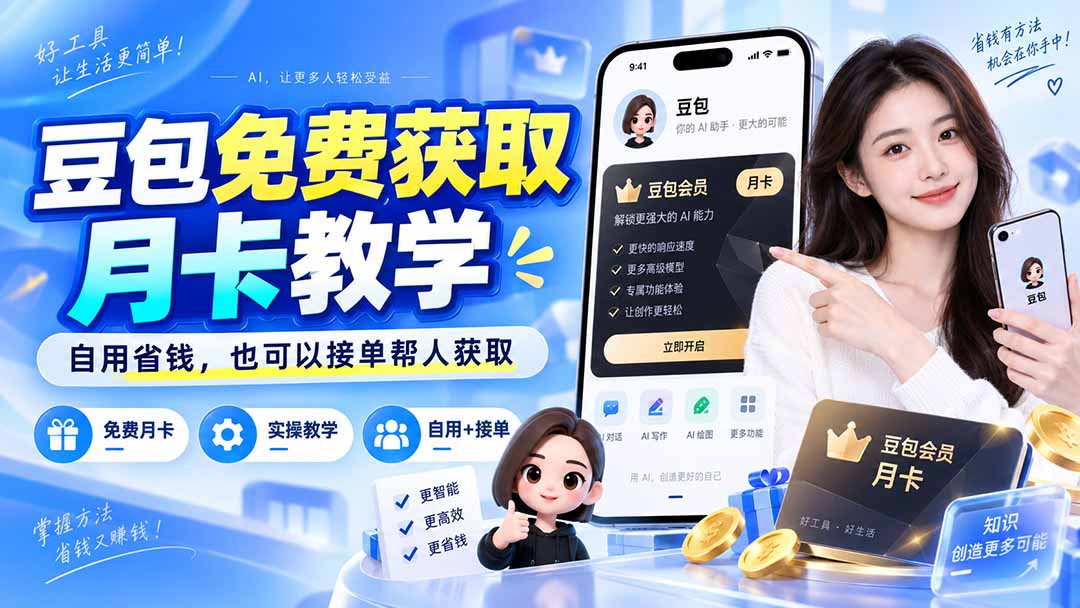 （20358期）豆包免费获取月卡教学，自用省钱，也可以接单帮人获取网创吧-网创项目资源站-副业项目-创业项目-搞钱项目网创吧
