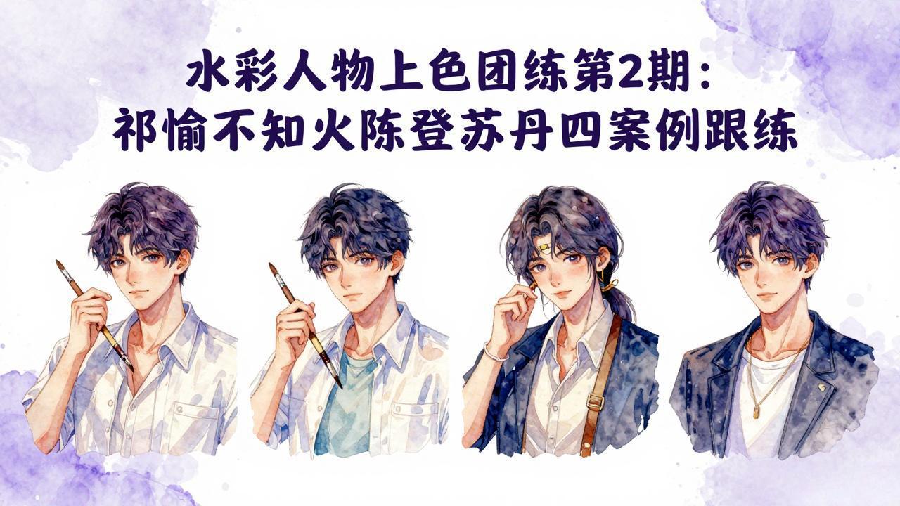 (17954期)水彩人物上色团练第2期:祁煜不知火陈登苏丹四案例跟练,手把手提升绘画能力