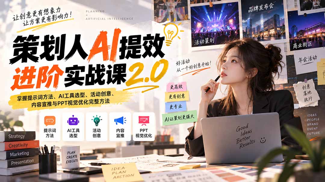 （20427期）策划人AI提效进阶实战课2.0：掌握提示词方法、AI工具选型、活动创意、内容宣推与PPT视觉优化完整方法网创吧-网创项目资源站-副业项目-创业项目-搞钱项目网创吧