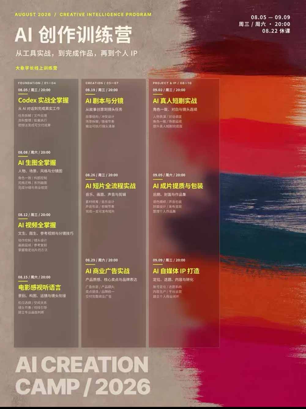 （20449期）AI+创作训练营26年第5期-更新：从Codex、AI生图视频到剧本分镜与电影感短片，跑通个人IP商业闭环