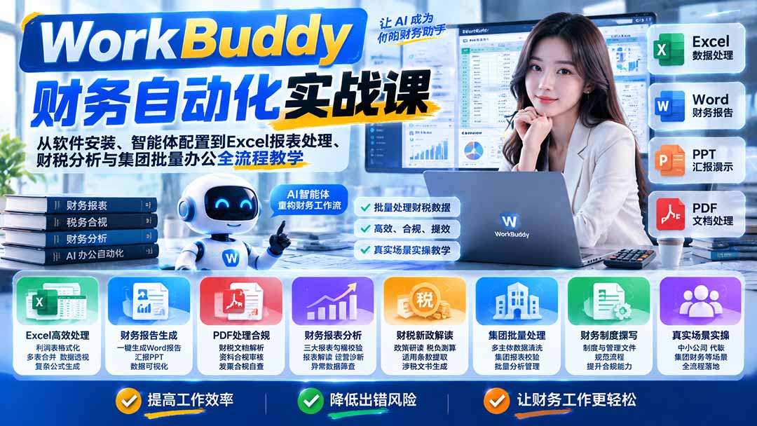 （21131期）WorkBuddy财务自动化实战课：从软件安装、智能体配置到Excel报表处理、财税分析与集团批量办公全流程教学-网创项目资源站-副业项目_创业项目_搞钱项目_网创项目资源平台