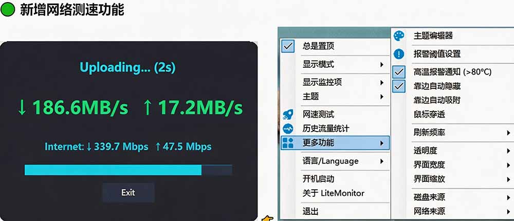 （20245期）Github超过3.3K Stars！电脑桌面硬件监控工具，界面好看又好用，实时CPU/GPU/网速实时显示 LiteMonitor
