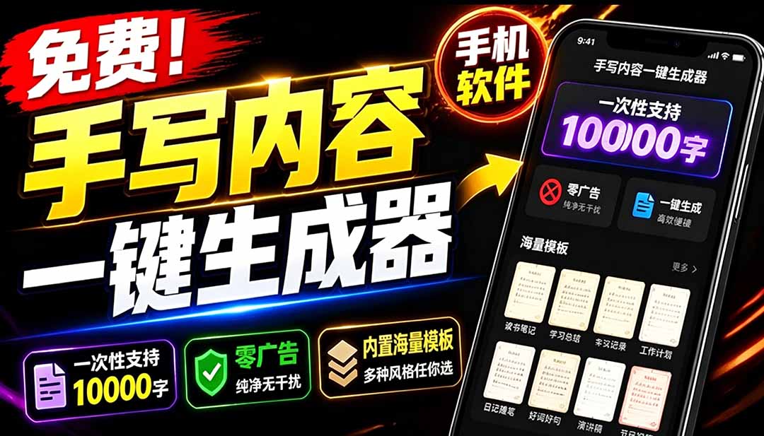 (18667期)超逼真手写字体一键生成器,纯免费离线运行,一次性支持10000字,零广告,内置海量模板网创库-网创项目资源站-副业项目-创业项目-搞钱项目网创吧