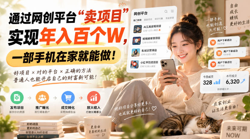 （20445期）通过网创平台“卖项目”实现年入百万，一部手机在家就能做！网创吧-网创项目资源站-副业项目-创业项目-搞钱项目网创吧