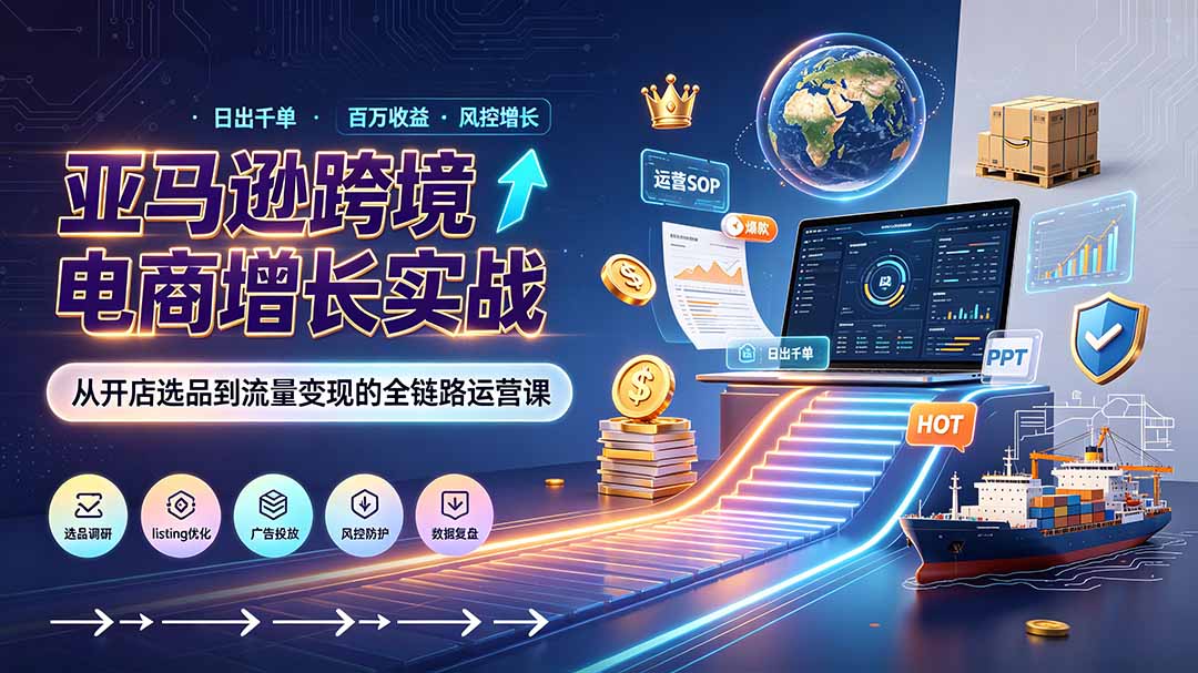 (19308期)亚马逊0-1孵化特训营8期:从注册风控到稳定日出千单实战,规避审核封店风险,标准化执行流程落地