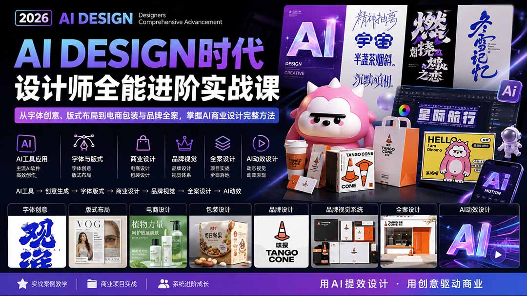 （20195期）2026AI DESIGN时代设计师全能进阶实战课：从字体创意、版式布局到电商包装与品牌全案，掌握AI商业设计完整方法网创吧-网创项目资源站-副业项目-创业项目-搞钱项目网创吧