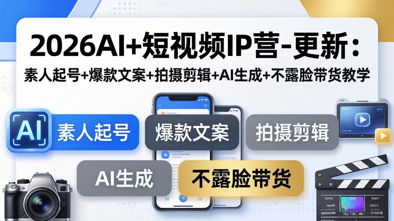 (17932期)2026AI+短视频IP营-更新:素人起号+爆款文案+拍摄剪辑+AI生成+不露脸带货教学网创吧-网创项目资源站-副业项目-创业项目-搞钱项目网创吧