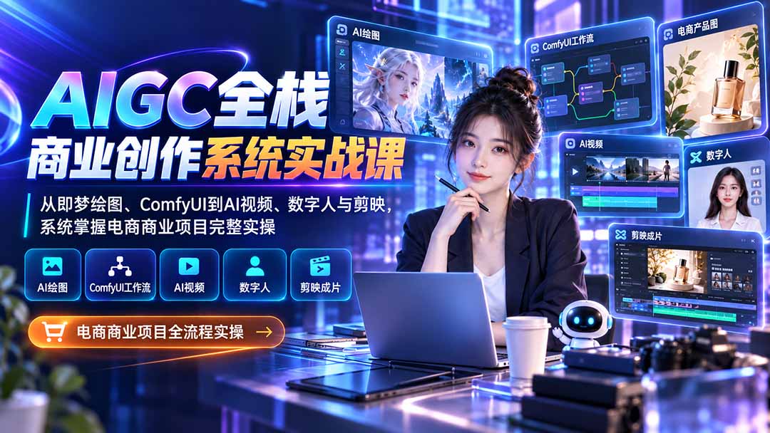 (20567期)AIGC全栈商业创作系统实战课-无水印:从即梦绘图、ComfyUI到AI视频、数字人与剪映,系统掌握电商商业项目完整实操网创吧-网创项目资源站-副业项目-创业项目-搞钱项目网创吧