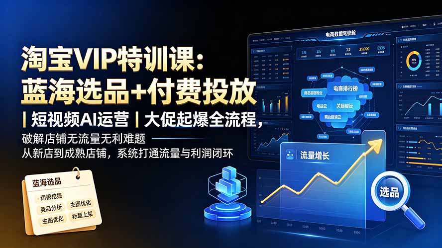 (19399期)淘宝VIP特训课:蓝海选品+付费投放|短视频AI运营|大促起爆全流程,破解店铺无流量无利润难题