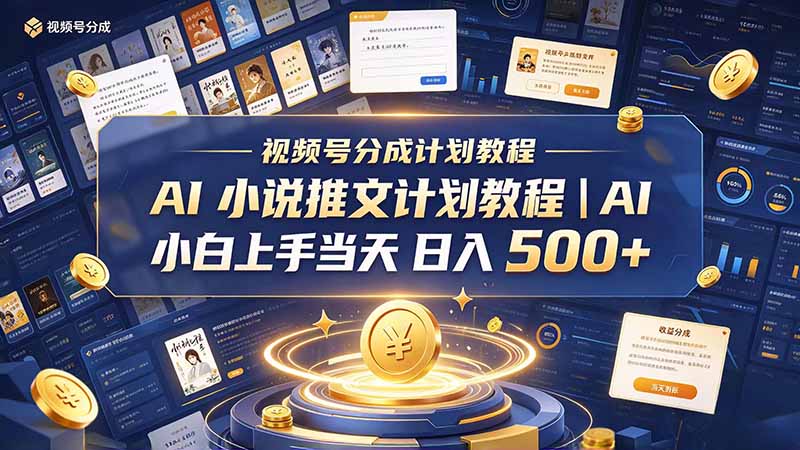 (20937期)最新视频号分成计划教程|AI 小说推文,小白上手当天日入 500+-网创项目资源站-副业项目_创业项目_搞钱项目_网创项目资源平台