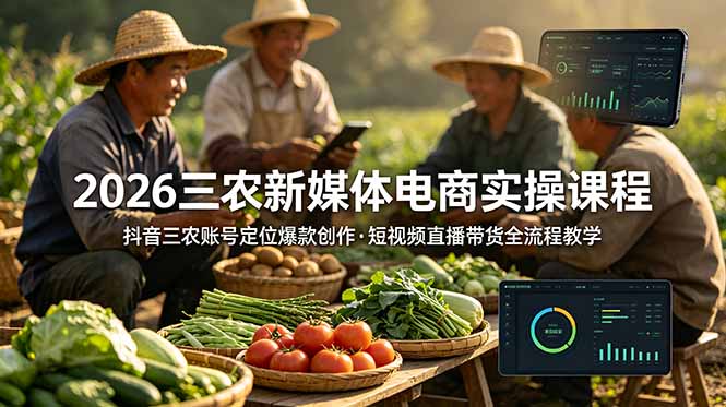 （18991期）2026三农新媒体电商实操课程：抖音三农账号定位爆款创作，短视频直播带货全流程教学网创吧-网创项目资源站-副业项目-创业项目-搞钱项目网创吧