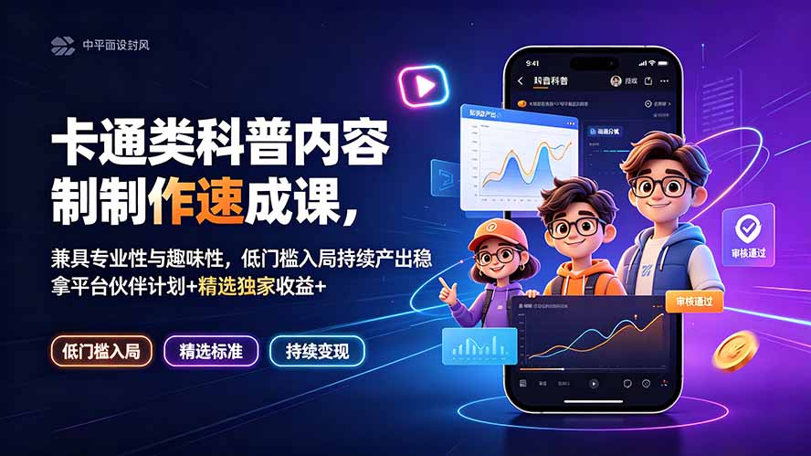 （19234期）卡通类科普内容制作速成课，兼具专业性与趣味性，低门槛入局持续产出稳拿平台伙伴计划+精选独家收益网创吧-网创项目资源站-副业项目-创业项目-搞钱项目网创吧