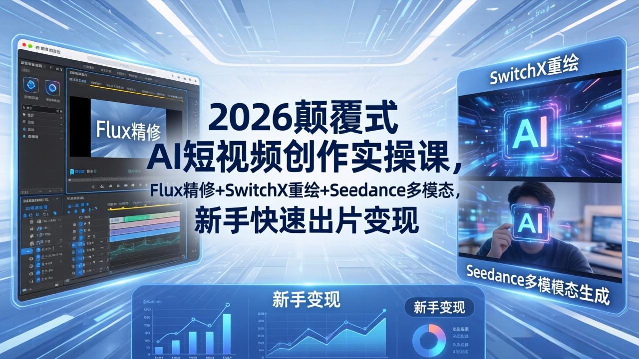 (18449期)2026颠覆式 AI短视频创作课-5月更新,Flux精修+SwitchX重绘+Seedance多模态,新手快速出片变现
