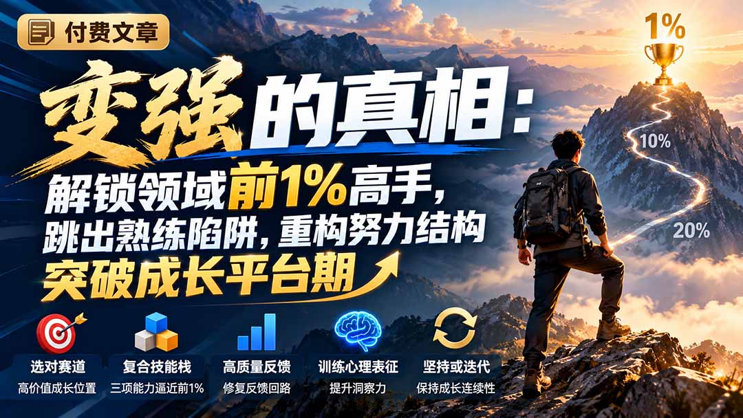 (21042期)付费文章:变强的真相:解锁领域前1%高手,跳出熟练陷阱,重构努力结构突破成长平台期-网创项目资源站-副业项目_创业项目_搞钱项目_网创项目资源平台