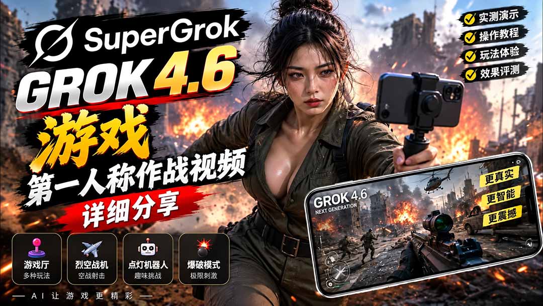 (20502期)Grok 4.6 也能做游戏?第一人称作战视频实测|玩法详细讲解网创吧-网创项目资源站-副业项目-创业项目-搞钱项目网创吧